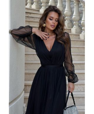 Abito donna - Con manichetta in tulle – Nero