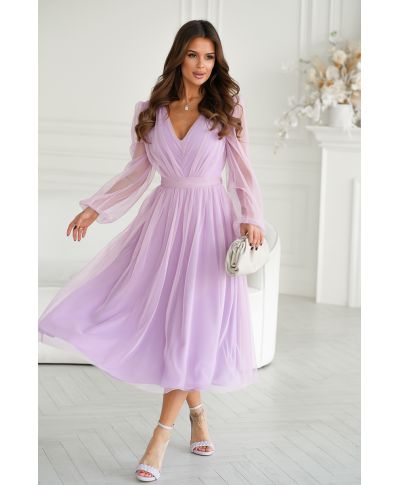 Abito donna - Con manichetta in tulle – Viola