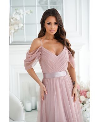 Vestito lungo elegante - In tulle – Champagne