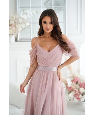 Vestito lungo elegante - In tulle – Champagne