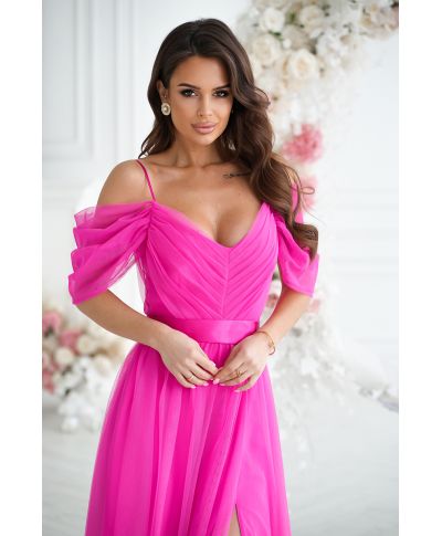 Vestito lungo elegante - In tulle – Fuxia