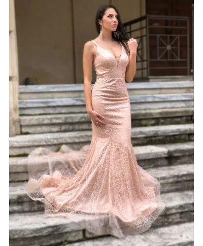 Vestito lungo elegante - Rosa - A sirena