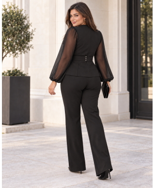 Completo elegante donna nero con cinturino , pantaloni a palazzo  - THAIS