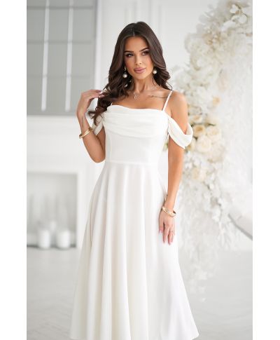 Abito midi elegante - Scollo Morbido - Manichette cadenti - Écru