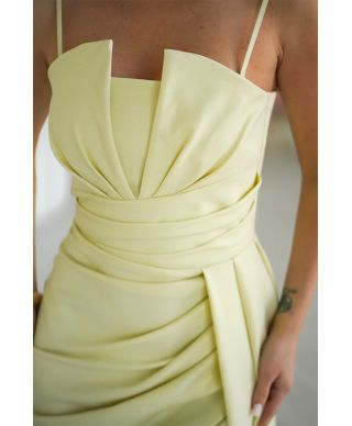 Vestito da Cerimonia - Giallo chiaro - Drappeggio in Vita – Oriana