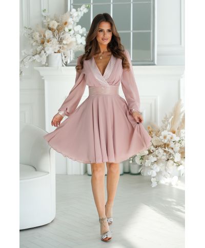 Abito donna ,elegante - Corto - Maniche lunghe - Rosa antico