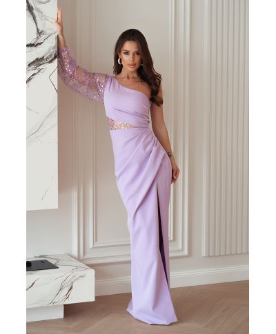 Vestito lungo elegante - Glicine - Monospalla