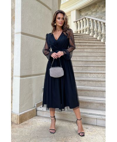 Abito donna - Con manichetta in tulle – Nero