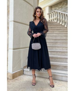 Abito donna - Con manichetta in tulle – Nero