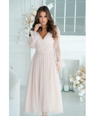 Abito donna - Con manichetta in tulle – Beige