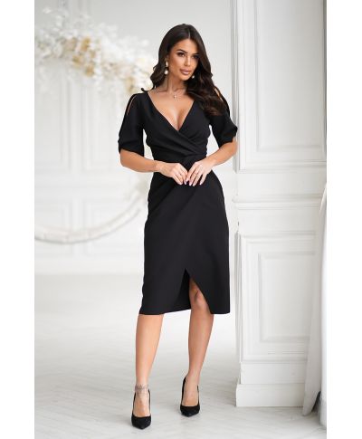 Elegante abito a tubino - Scollo a V- Maniche con spacco - Colore nero