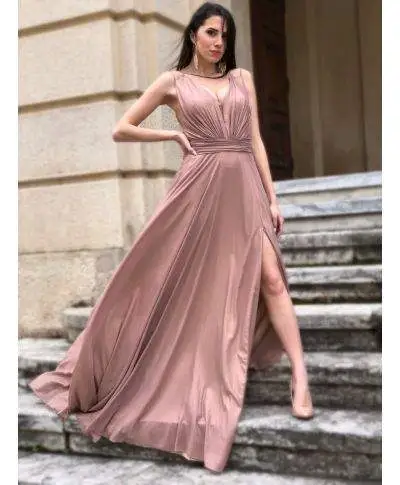 Vestito lungo elegante, oro - Schiena scoperta