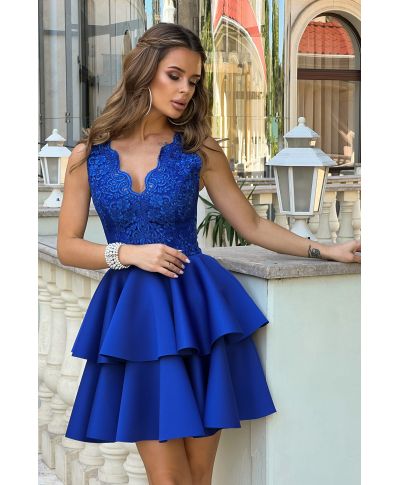 Abito corto elegante –Blu fiordaliso - Gonna a palloncino