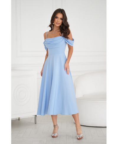 Abito midi elegante in Raso - Scollo Morbido e Spalline scorrevoli