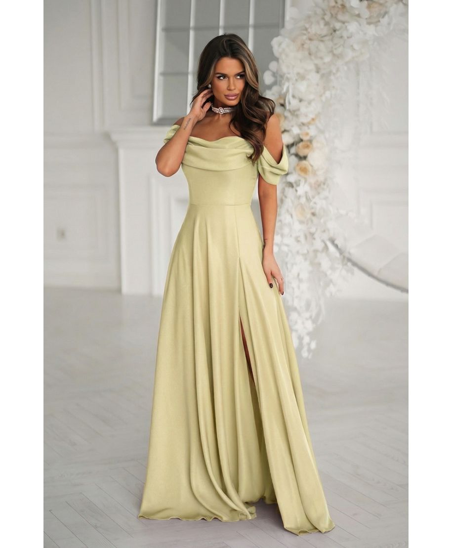 Vestito da cerimonia con drappeggio e spacco – abito lungo elegante giallo - Diletta