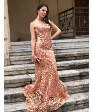 Vestito a sirena, rosa cipria - In pizzo