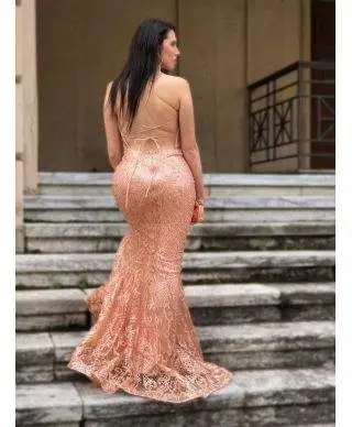 Vestito a sirena, rosa cipria - In pizzo