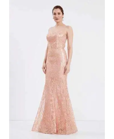 Vestito a sirena, rosa cipria - In pizzo