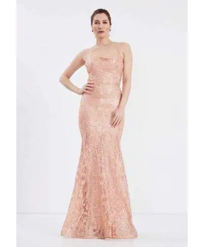 Vestito a sirena, rosa cipria - In pizzo
