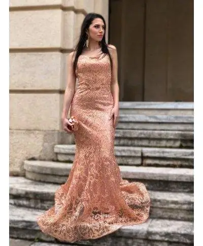 Vestito a sirena, rosa cipria - In pizzo