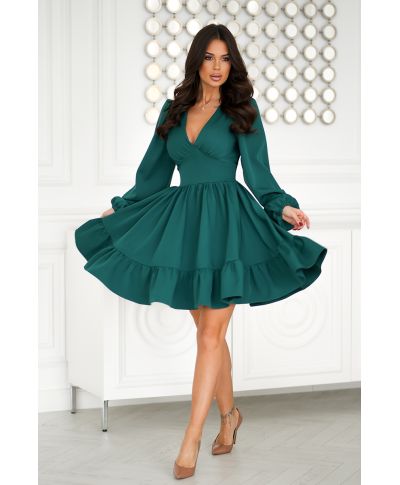 Abito corto elegante, colore verde bottiglia – maniche lunghe