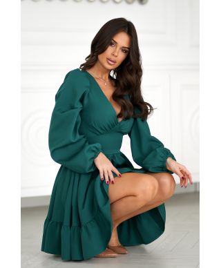 Abito corto elegante, colore verde bottiglia – maniche lunghe