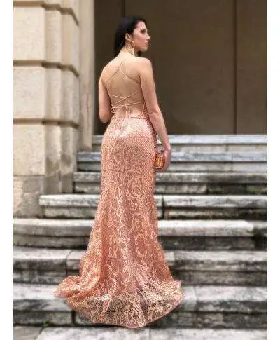 Vestito a sirena, rosa cipria - In pizzo