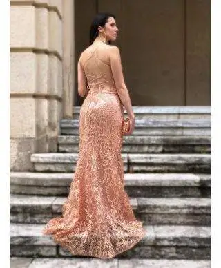 Vestito a sirena, rosa cipria - In pizzo