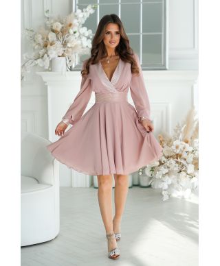 Abito donna ,elegante - Corto - Maniche lunghe - Rosa antico