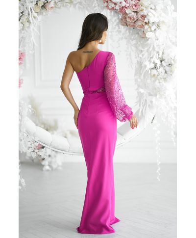 Vestito lungo elegante monospalla, fuxia - Mimi