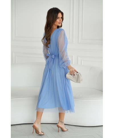 Abito donna - Con manichetta in tulle – Azzurro