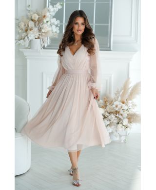 Abito donna - Con manichetta in tulle – Beige