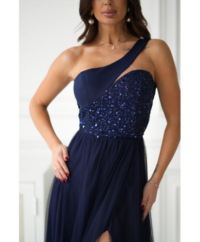 Vestito da cerimonia donna blu monospalla - Nia