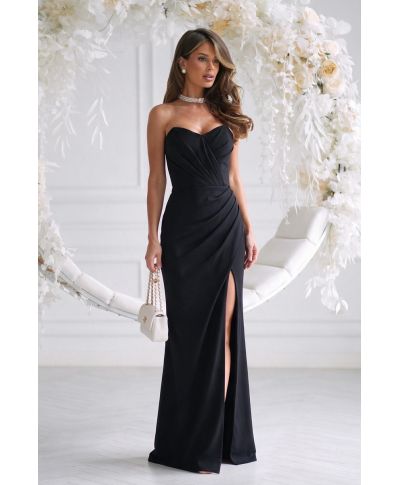 Vestito donna da Cerimonia- Nero – Lungo - Corsetto e Spacco - LARISA - GOGOLFUN.IT