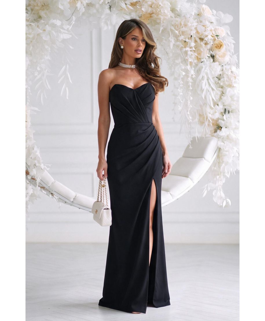 Vestito donna da Cerimonia- Nero – Lungo - Corsetto e Spacco - LARISA - GOGOLFUN.IT