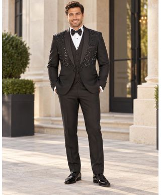 Smoking Uomo nero con strass argento - Modello Doha