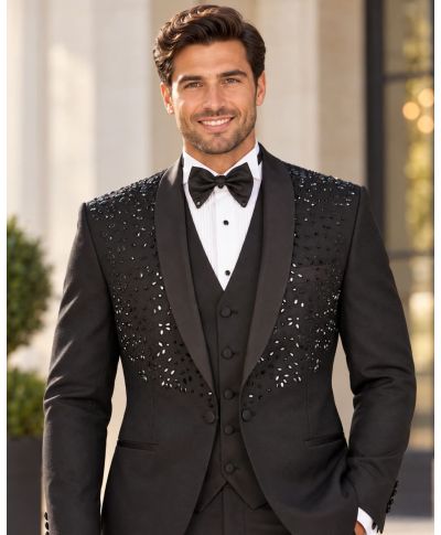 Smoking Uomo nero con strass argento - Modello Doha