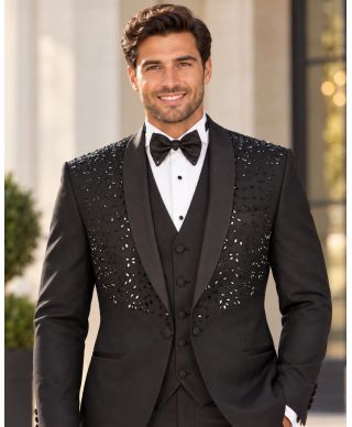 Smoking Uomo nero con strass argento - Modello Doha