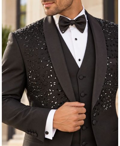 Smoking Uomo nero con strass argento - Modello Doha