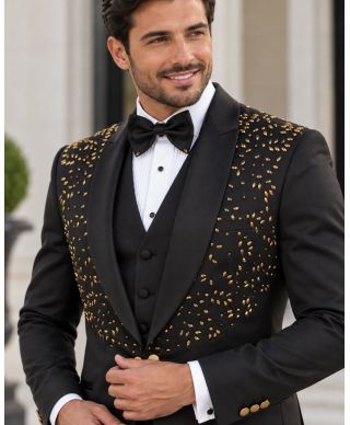 Smoking uomo nero, con strass dorati - Modello Doha