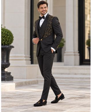 Smoking uomo nero, con strass dorati - Modello Doha