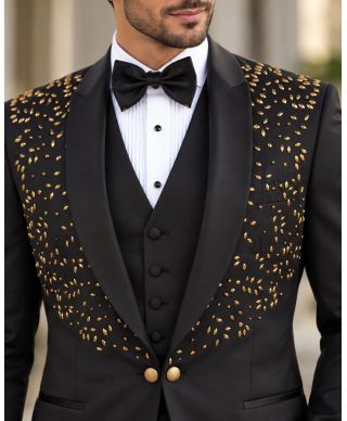 Smoking uomo nero, con strass dorati - Modello Doha