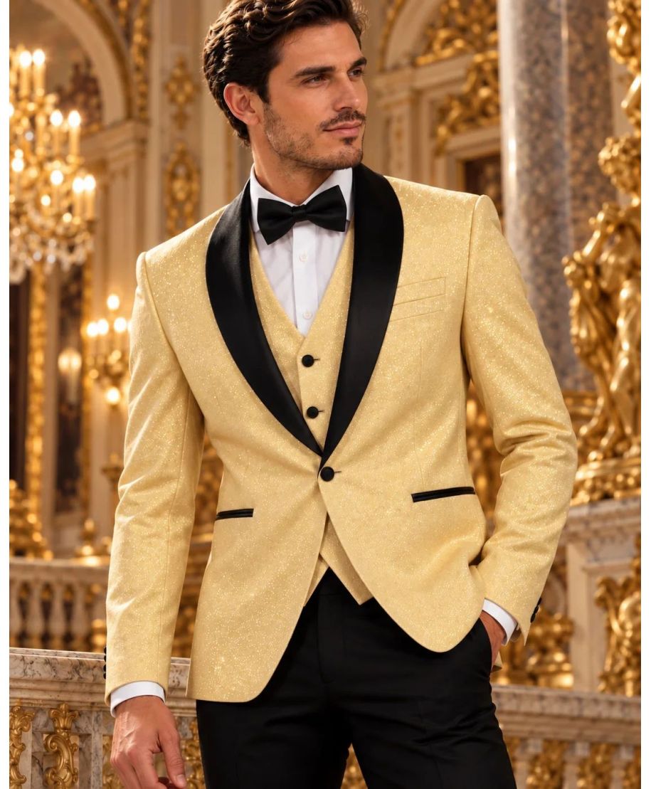Smoking uomo dorato, con gilet - Gogolfun.it