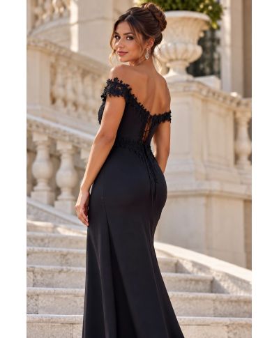 Abito nero a sirena con scollo a barca - Donna