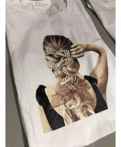 T-shirt donna bianca - Con perline