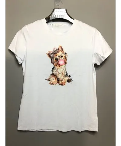 Tshirt donna bianca - Stampa con applicazioni