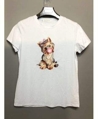 Tshirt donna bianca - Stampa con applicazioni