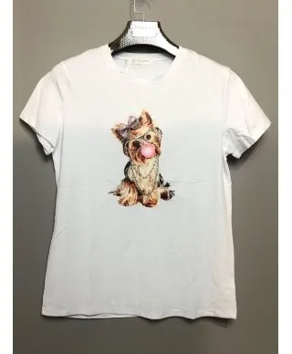 Tshirt donna bianca - Stampa con applicazioni