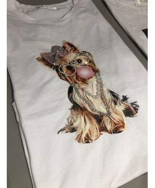 Tshirt donna bianca - Stampa con applicazioni