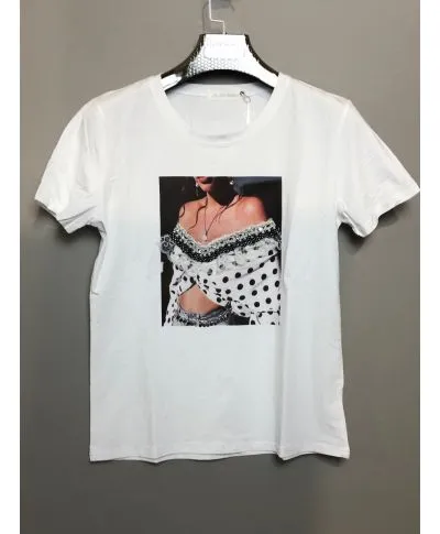 T-shirt donna particolare - Bianca - Con perline